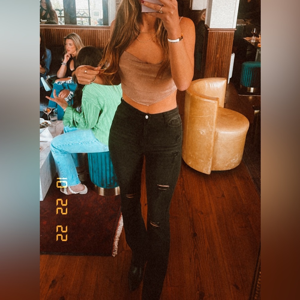 Black high waist denim with flare